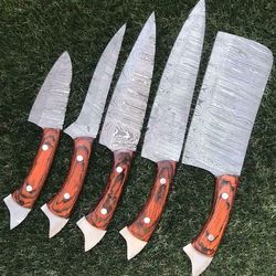 twist pattern damascus chef knife set – handmade kitchen knives