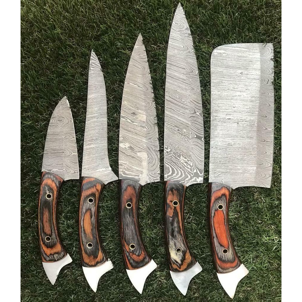 5Piece Twist Damascus Kitchen Knives Handmade Durable 0