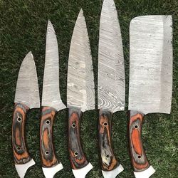 5-piece twist damascus kitchen knives – handmade & durable