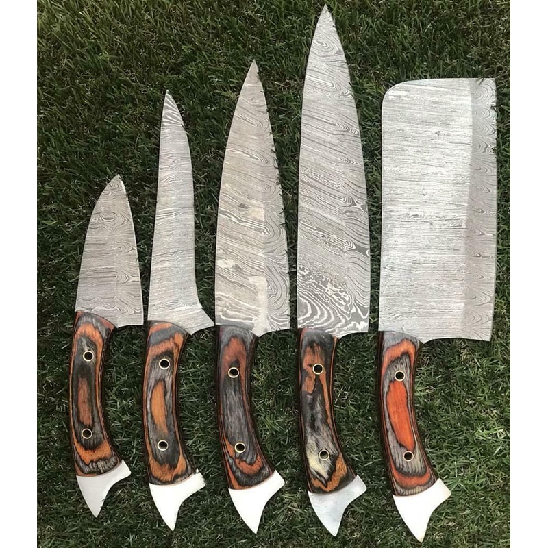 5Piece Twist Damascus Kitchen Knives Handmade Durable 0