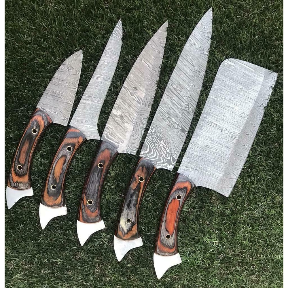 5Piece Twist Damascus Kitchen Knives Handmade Durable 1
