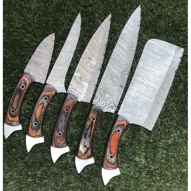 5Piece Twist Damascus Kitchen Knives Handmade Durable 1