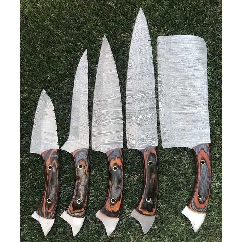 5Piece Twist Damascus Kitchen Knives Handmade Durable 2