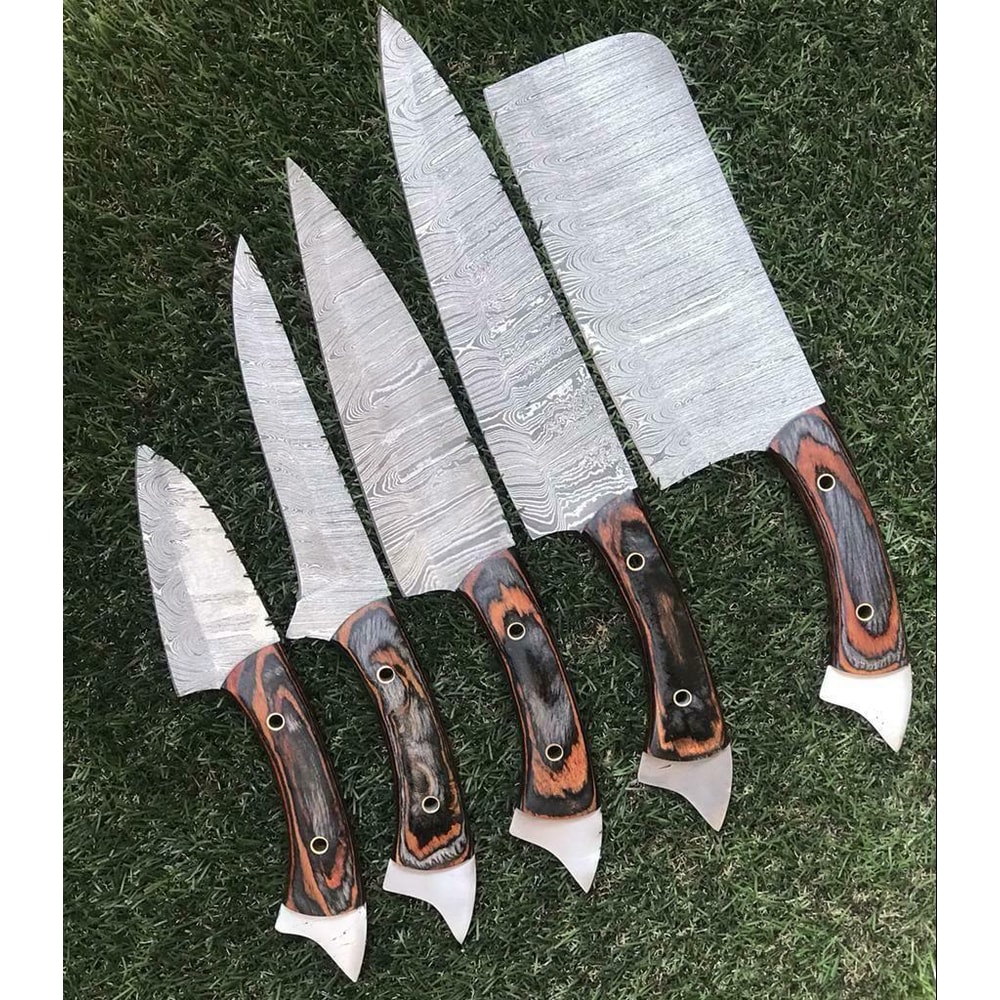 5Piece Twist Damascus Kitchen Knives Handmade Durable 3