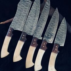 professional damascus kitchen knife set – handmade in twist pattern