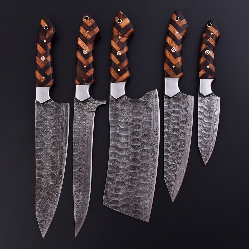 Handmade Damascus Steel Chef Knives Sharp Durable Rosewood Set 1
