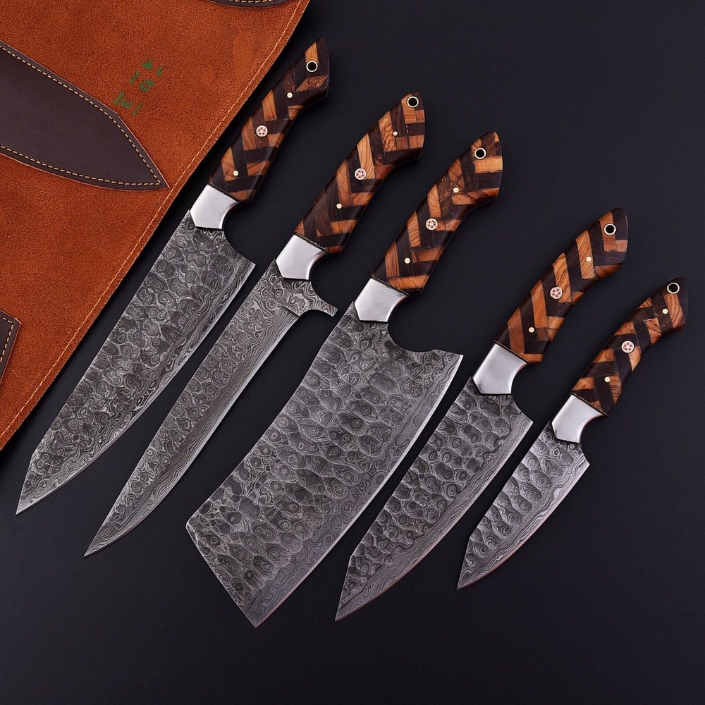 Handmade Damascus Steel Chef Knives Sharp Durable Rosewood Set 0