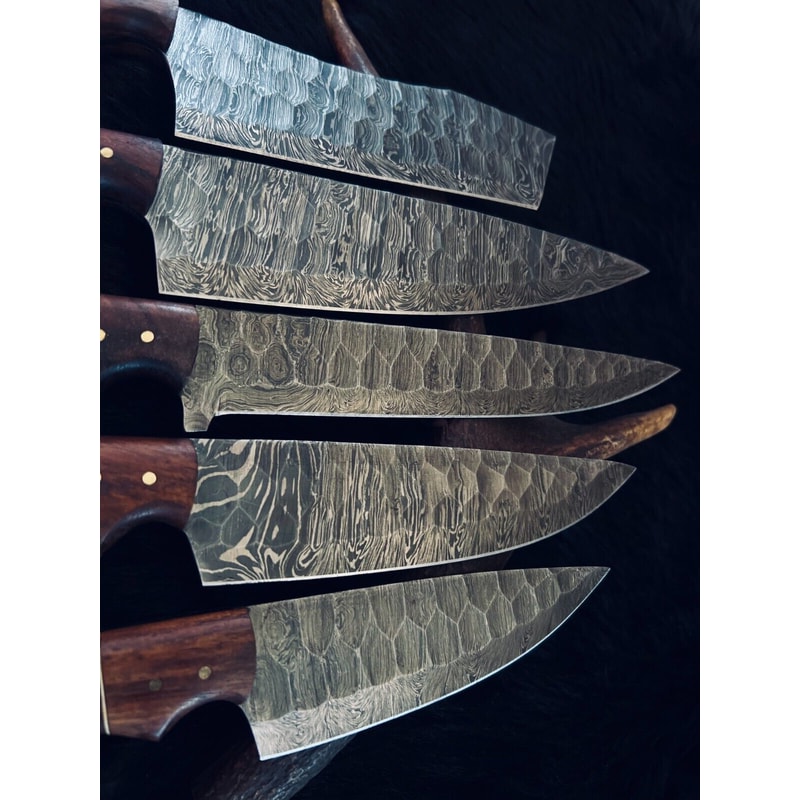Custom Forged Damascus Knives For Kitchen BBQ Full Set 4