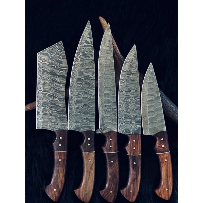 Custom Forged Damascus Knives For Kitchen BBQ Full Set 1
