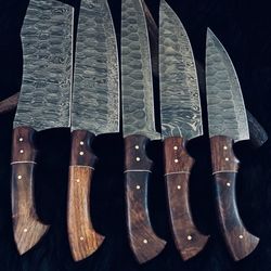 custom forged damascus knives for kitchen & bbq – full set