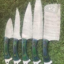 unique twist damascus chef knives – custom handmade full set