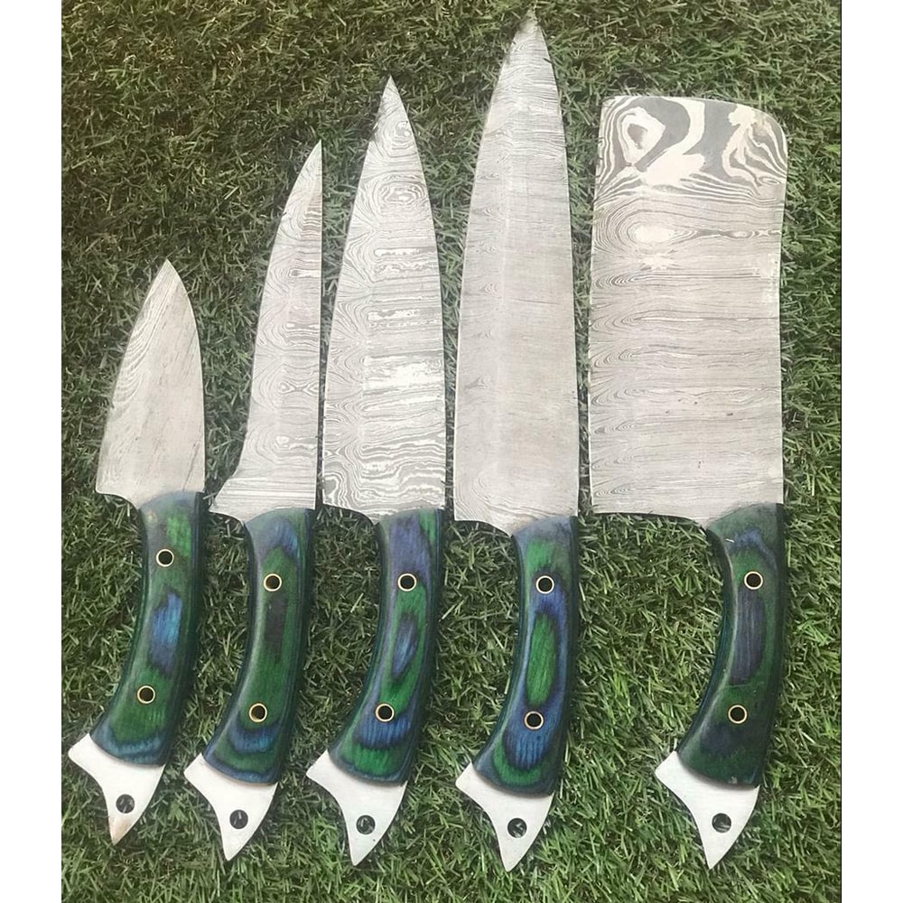 Unique Twist Damascus Chef Knives Custom Handmade Full Set 2