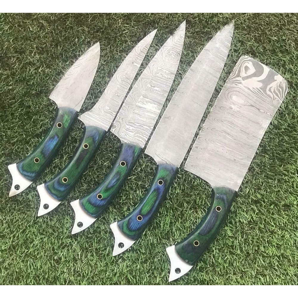 Unique Twist Damascus Chef Knives Custom Handmade Full Set 3