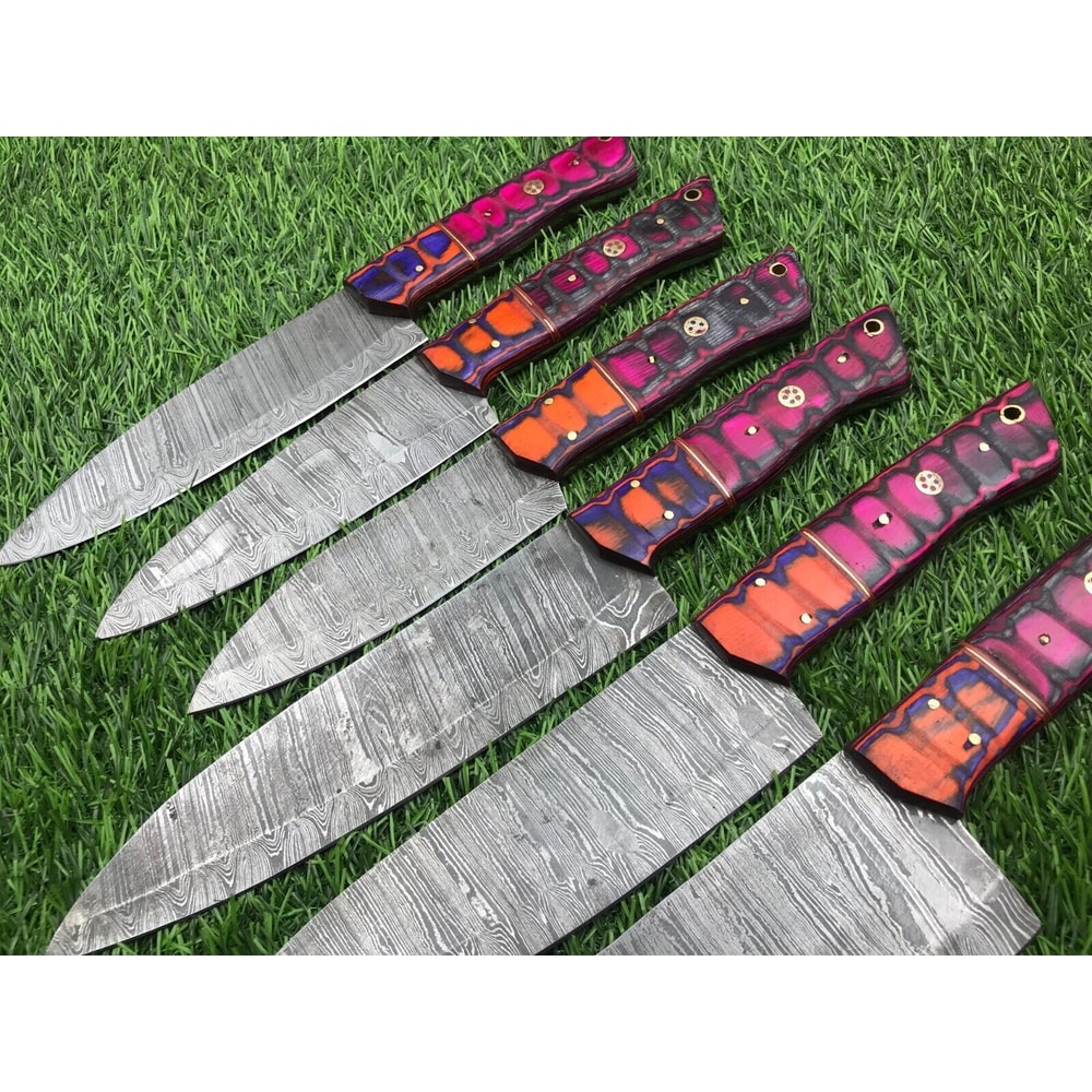 Custom Forged Damascus Steel Knives 6 Piece Camping Chef Set 2