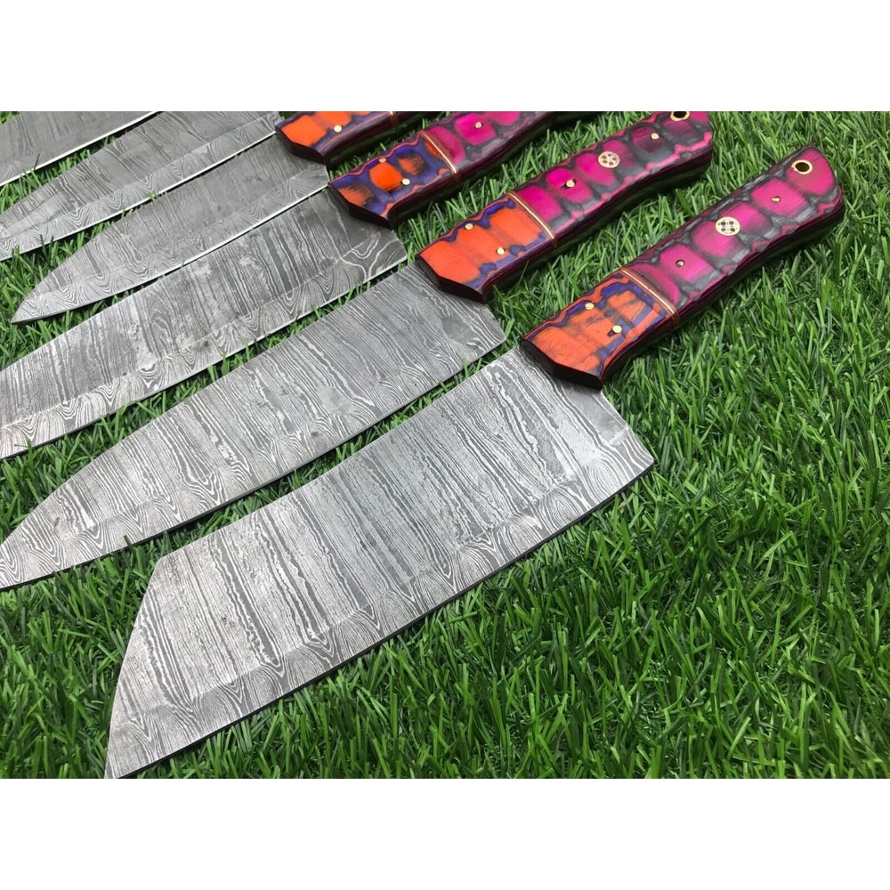 Custom Forged Damascus Steel Knives 6 Piece Camping Chef Set 3