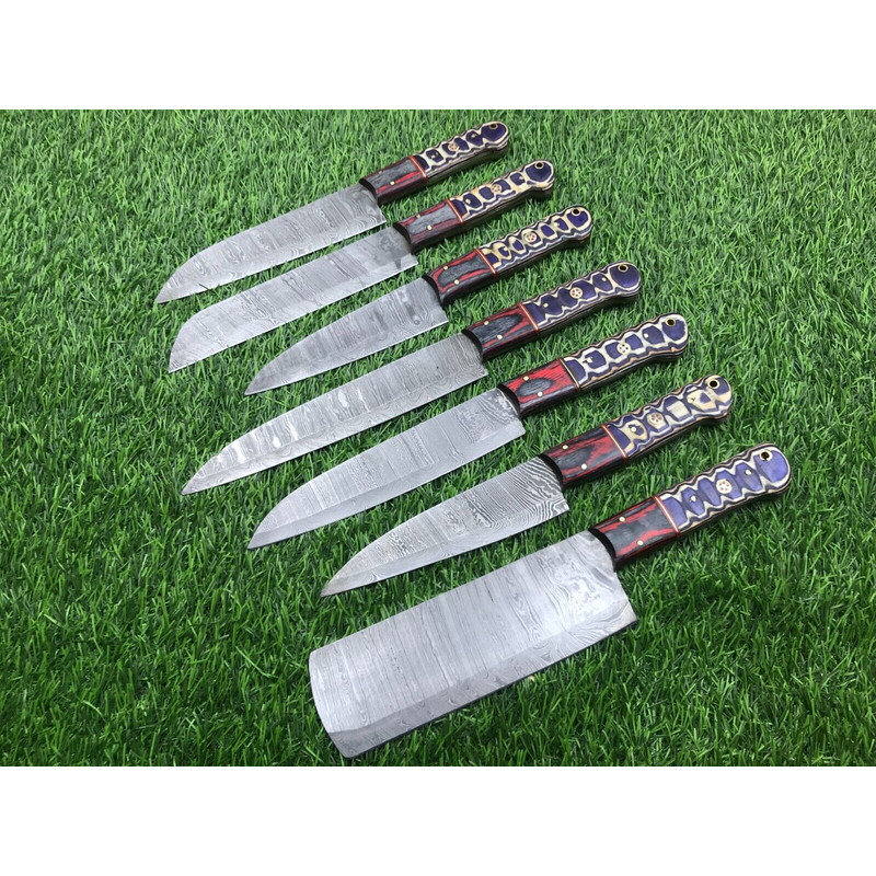 Damascus Steel Chef Knife Set 7 Handmade Forged Knife 0