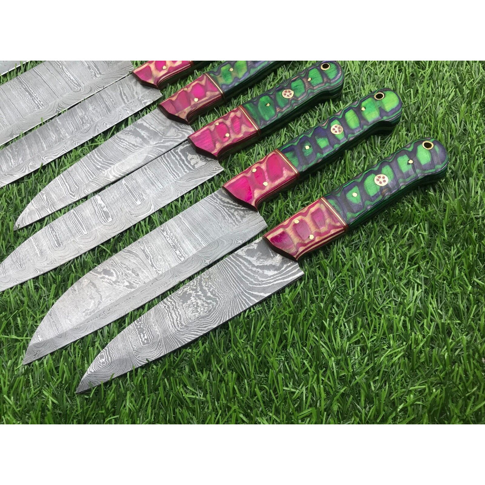 Damascus Steel Knife Set Of 7 Custom Handmade Kitchen Hunting 2