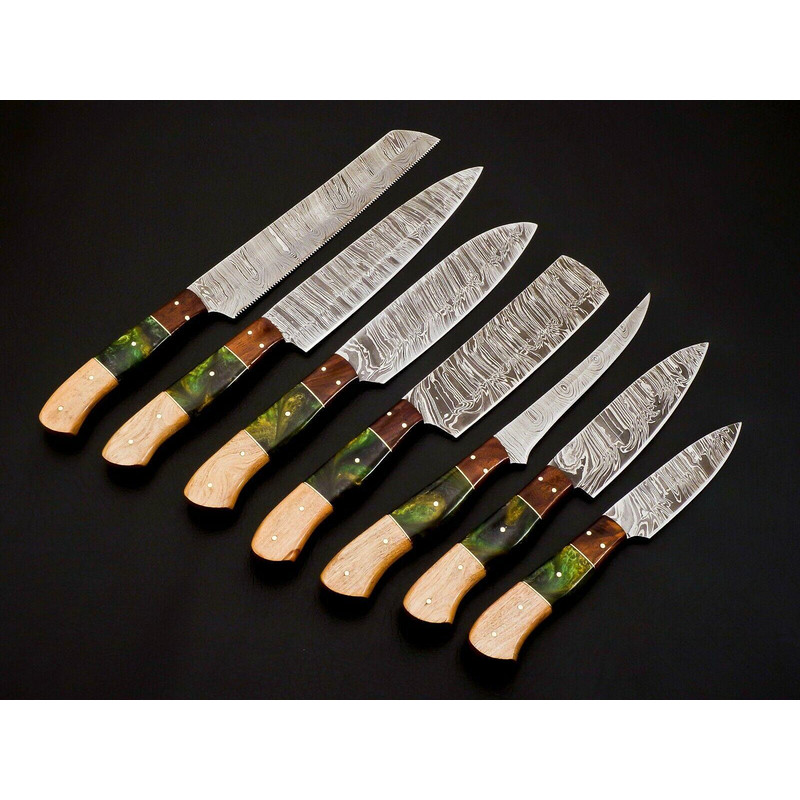 Damascus Chef Hunting Knife Set 7 Handmade Forged Steel Knives 1