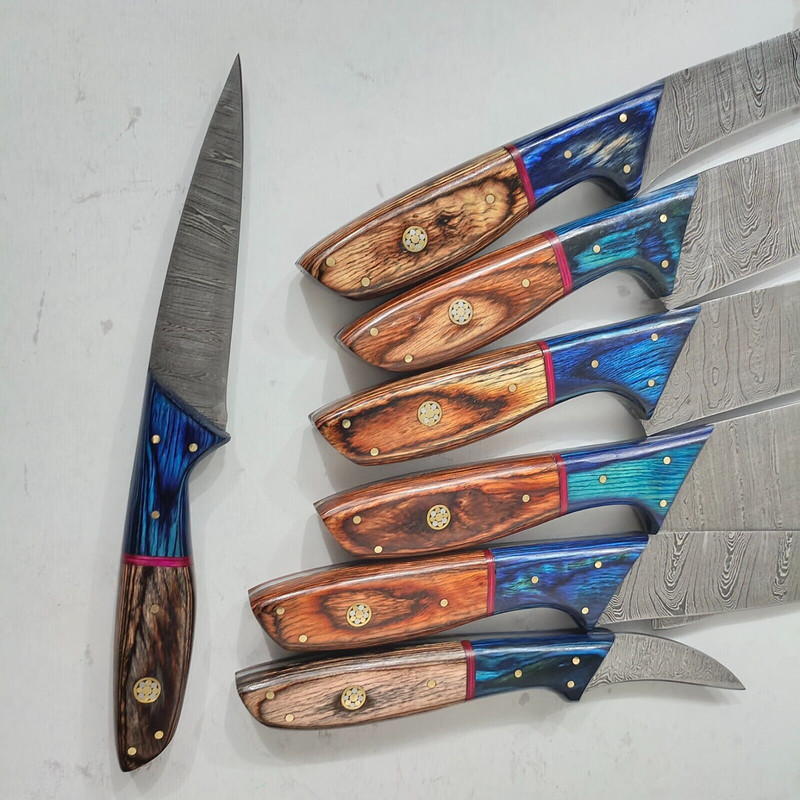 Damascus Knife Set 7 Pieces Handmade Chef Skinner Camping Knives 2