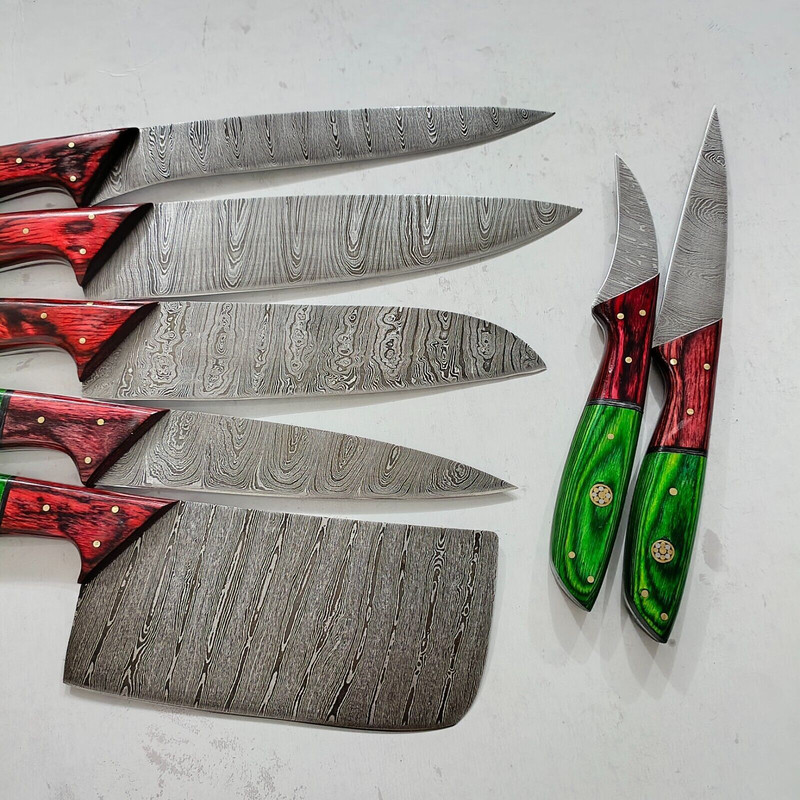 Damascus Steel Knife Set 7 Pcs Handmade Chef Knives Collection 1