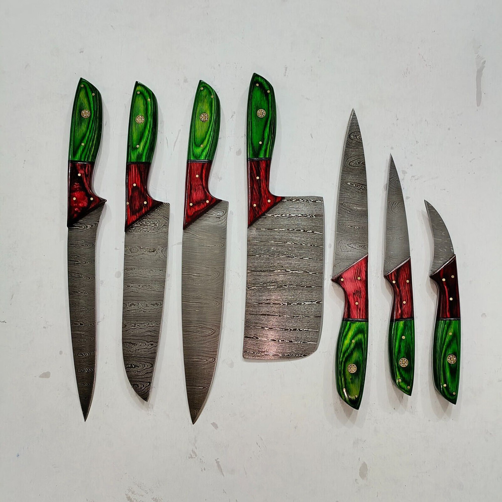 Damascus Steel Knife Set 7 Pcs Handmade Chef Knives Collection 3