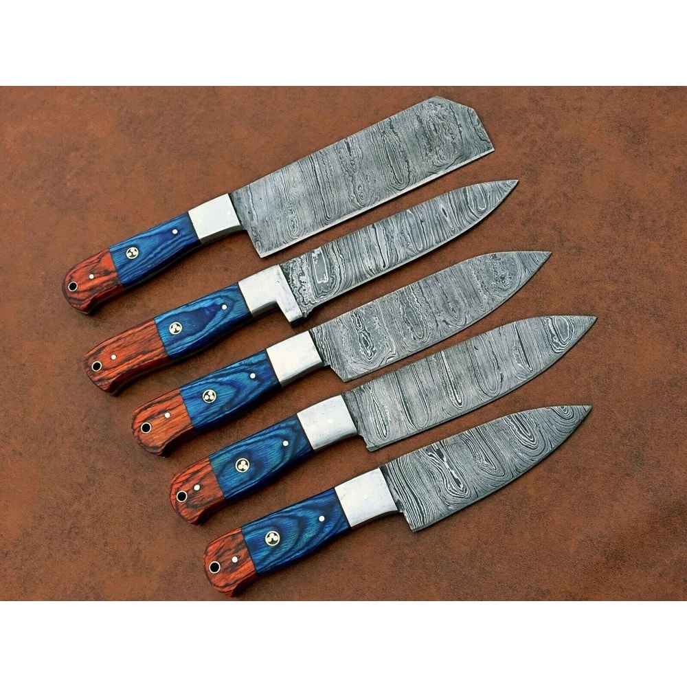 Handmade Damascus Steel 5Piece Chef Knife Set With Wood Handle Professional Kitchen Knives Gift Fo 1