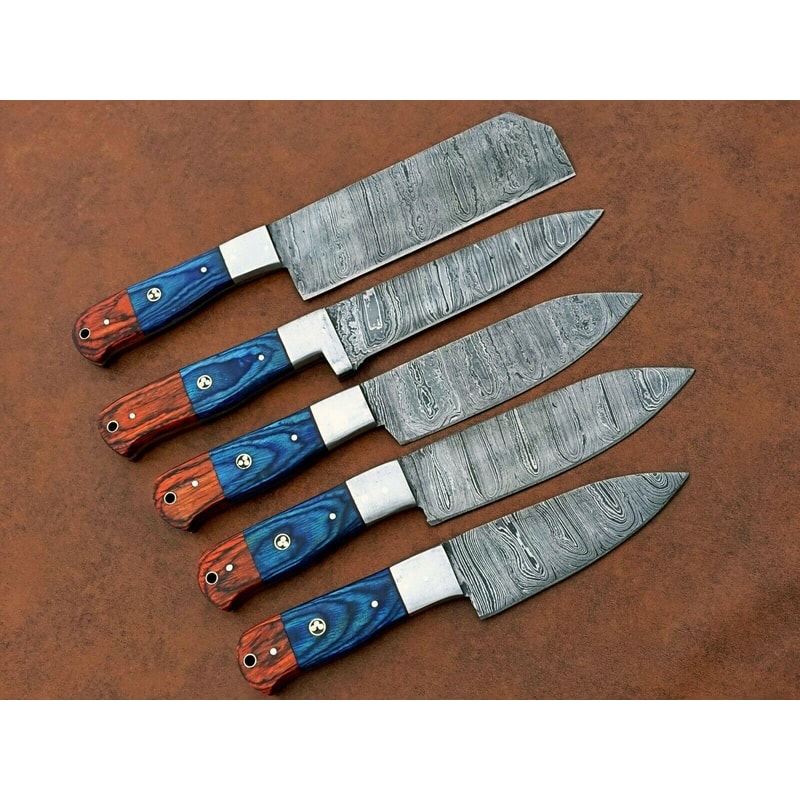 Handmade Damascus Steel 5Piece Chef Knife Set With Wood Handle Professional Kitchen Knives Gift Fo 1