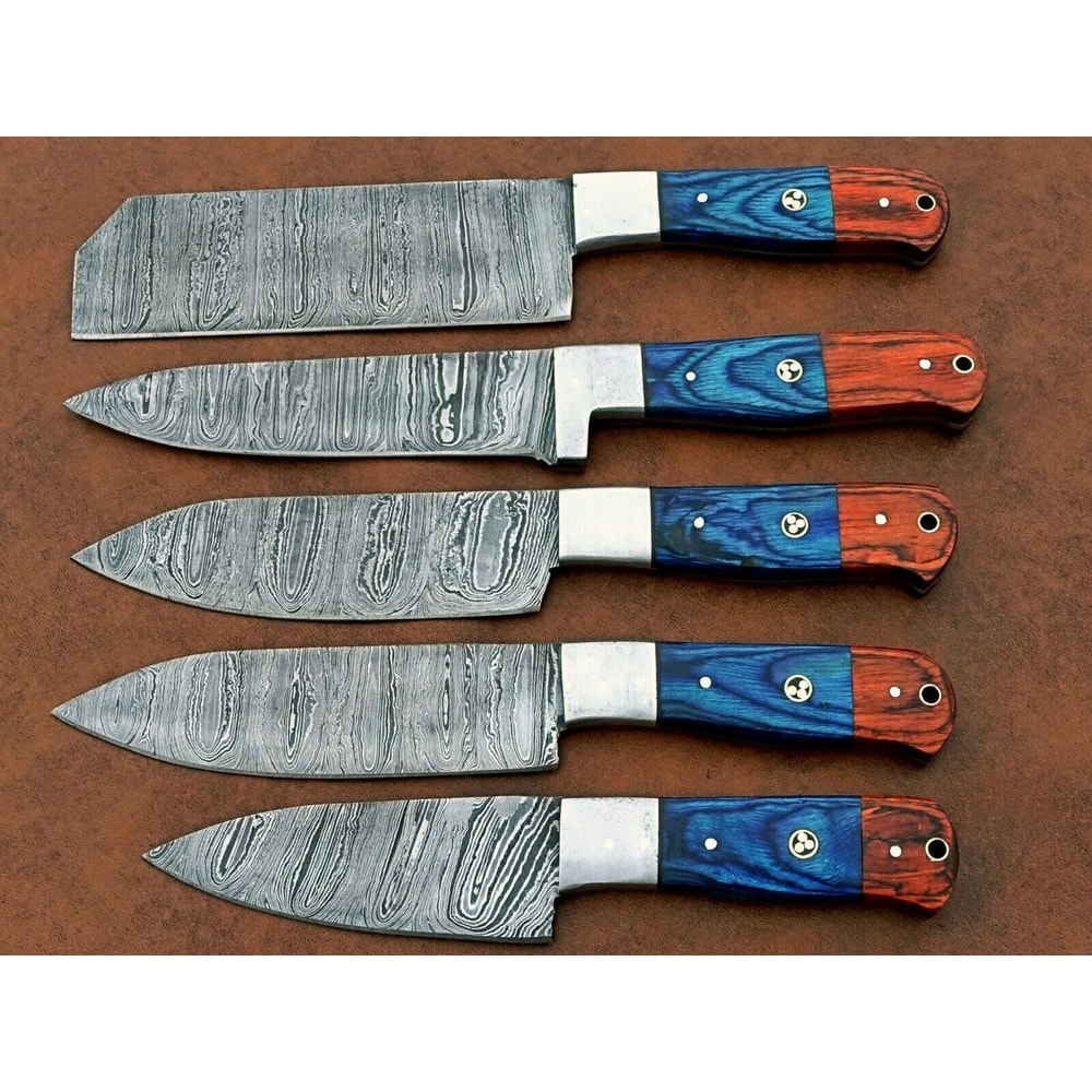 Handmade Damascus Steel 5Piece Chef Knife Set With Wood Handle Professional Kitchen Knives Gift Fo 2