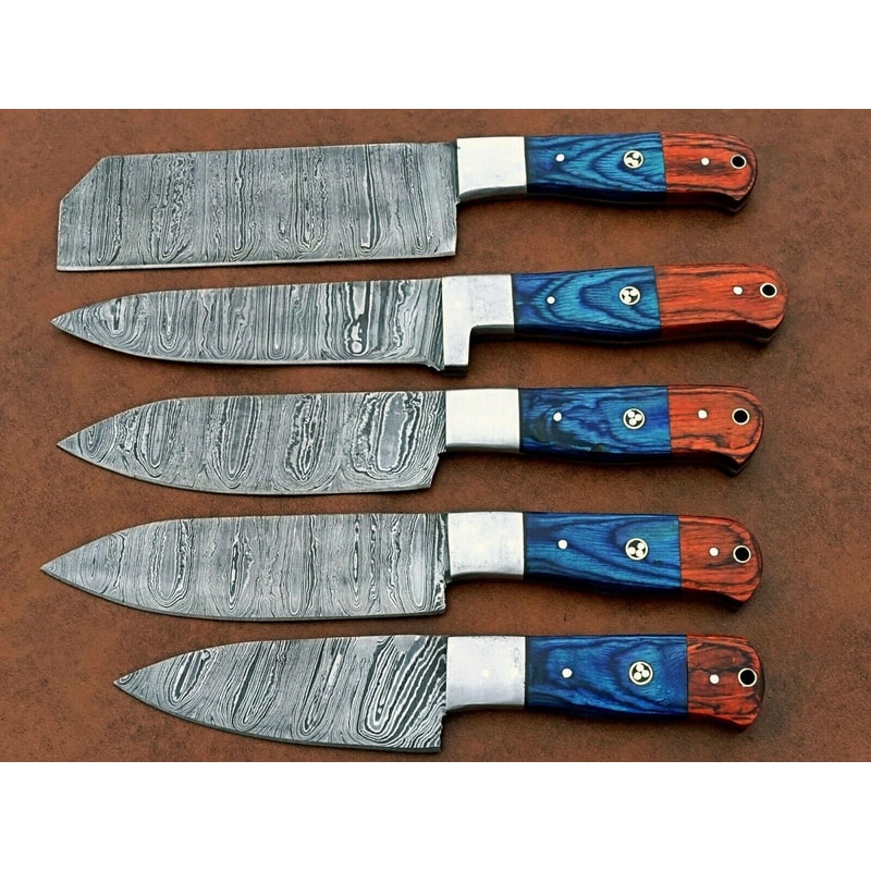 Handmade Damascus Steel 5Piece Chef Knife Set With Wood Handle Professional Kitchen Knives Gift Fo 2