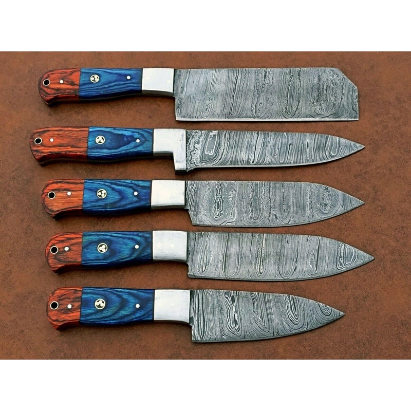 Handmade Damascus Steel 5Piece Chef Knife Set With Wood Handle Professional Kitchen Knives Gift Fo 3
