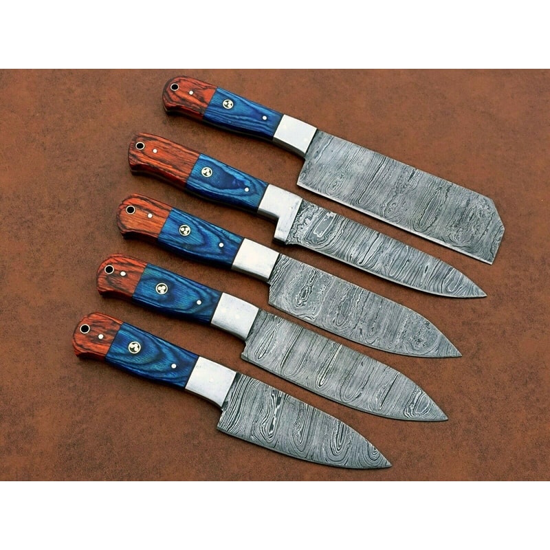 Handmade Damascus Steel 5Piece Chef Knife Set With Wood Handle Professional Kitchen Knives Gift Fo 0