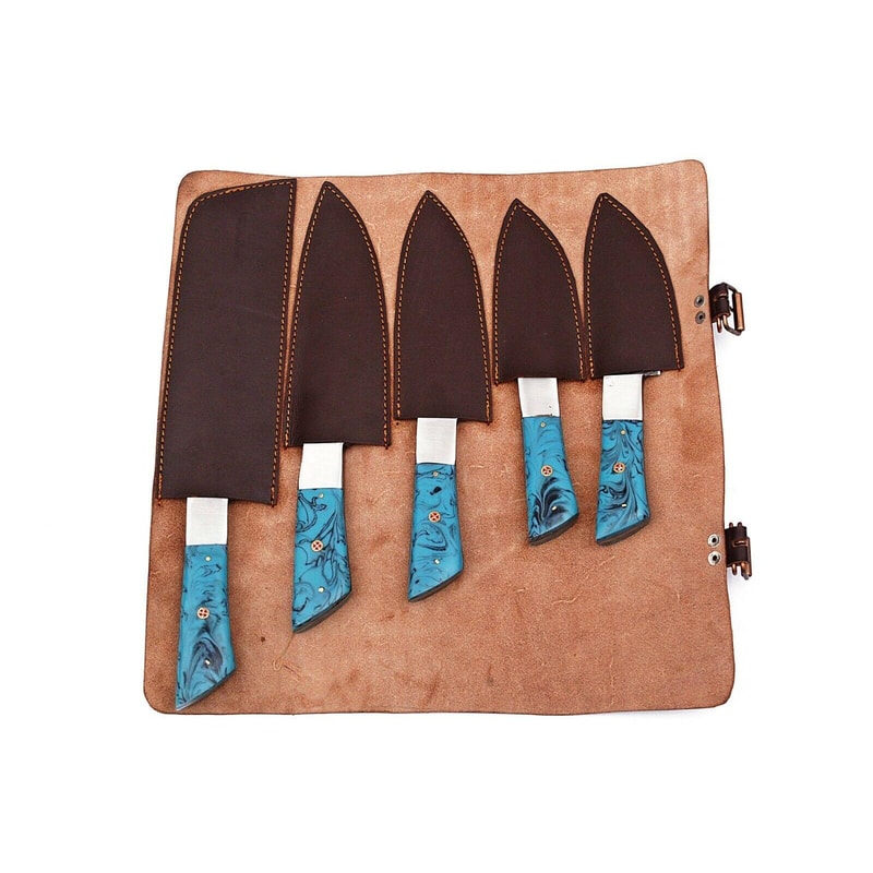 Custom Handmade Damascus Chef Knives Set With Wooden Handles 2