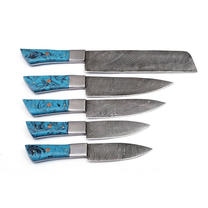 Custom Handmade Damascus Chef Knives Set With Wooden Handles 1