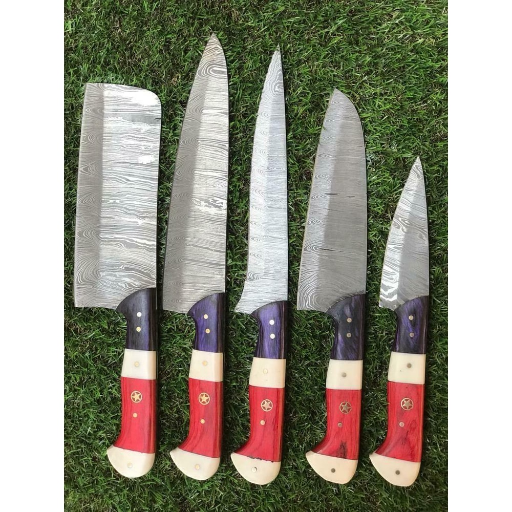 Handmade Damascus Chef Knives With Wooden Handle 5 Piece Set 1