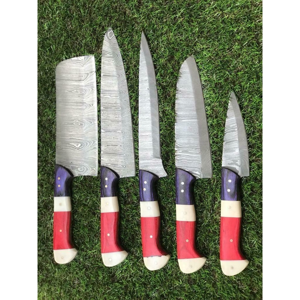 Handmade Damascus Chef Knives With Wooden Handle 5 Piece Set 3