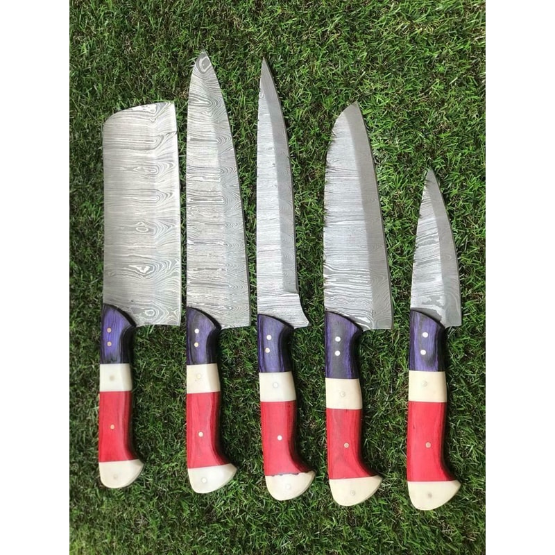 Handmade Damascus Chef Knives With Wooden Handle 5 Piece Set 3