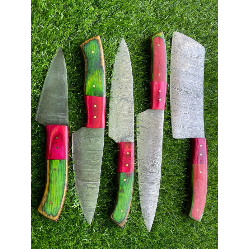 5 PCS Handmade Damascus Steel Chef Knives With Wooden Handles 1