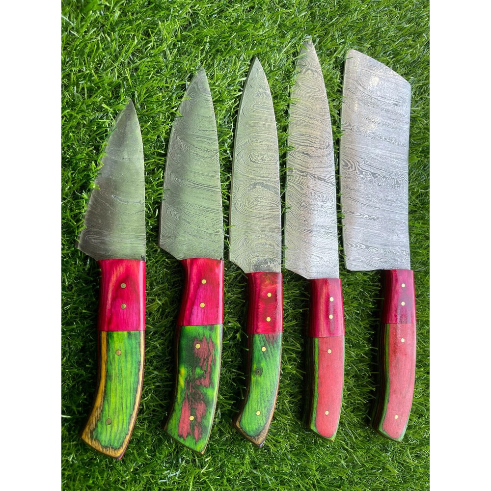 5 PCS Handmade Damascus Steel Chef Knives With Wooden Handles 2