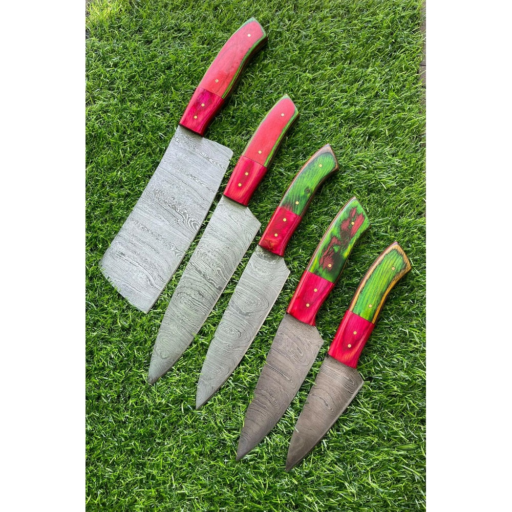 5 PCS Handmade Damascus Steel Chef Knives With Wooden Handles 3