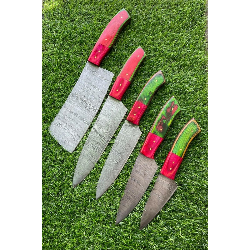 5 PCS Handmade Damascus Steel Chef Knives With Wooden Handles 3