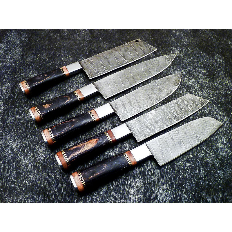 Custom Damascus Steel Chef Knife Set Handmade Wood Handle 2