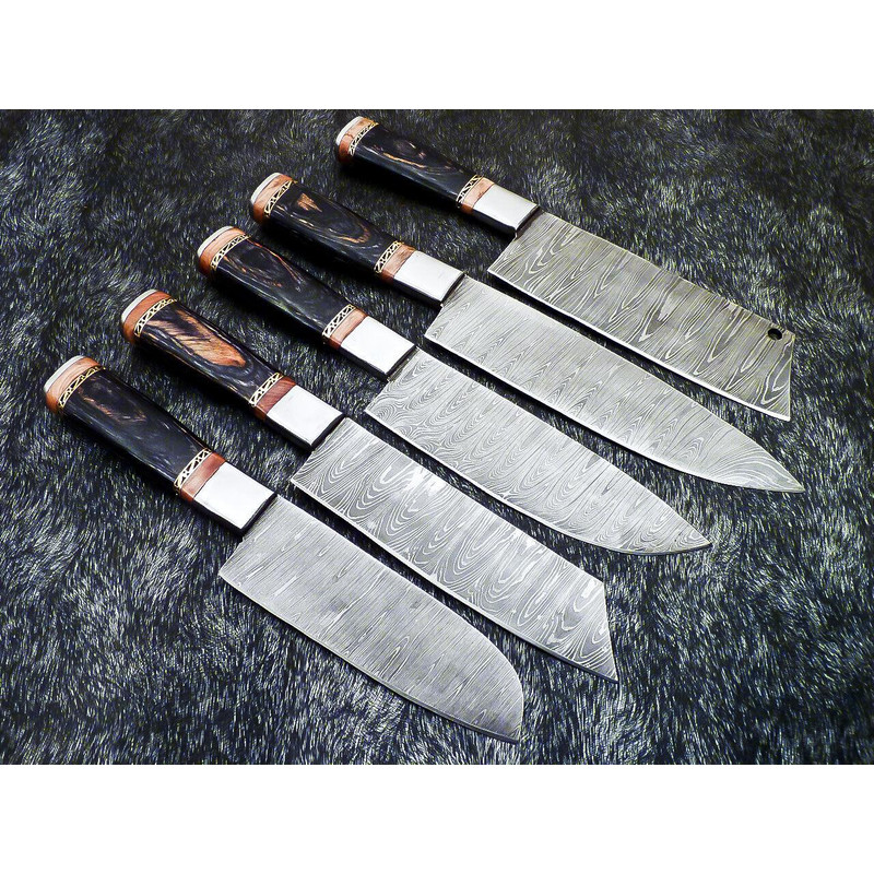 Custom Damascus Steel Chef Knife Set Handmade Wood Handle 3