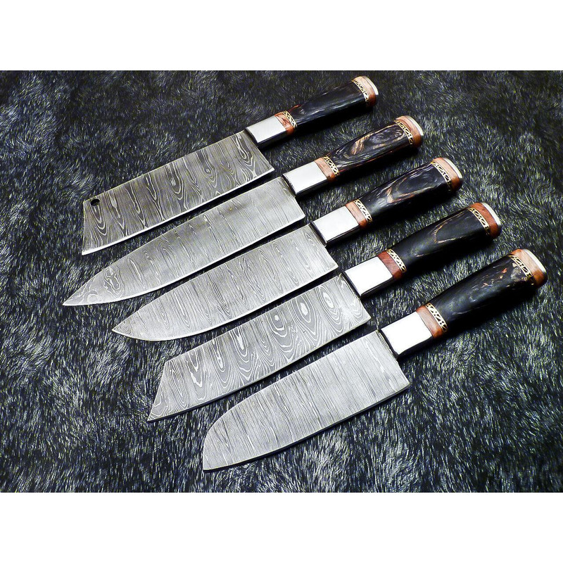 Custom Damascus Steel Chef Knife Set Handmade Wood Handle 0