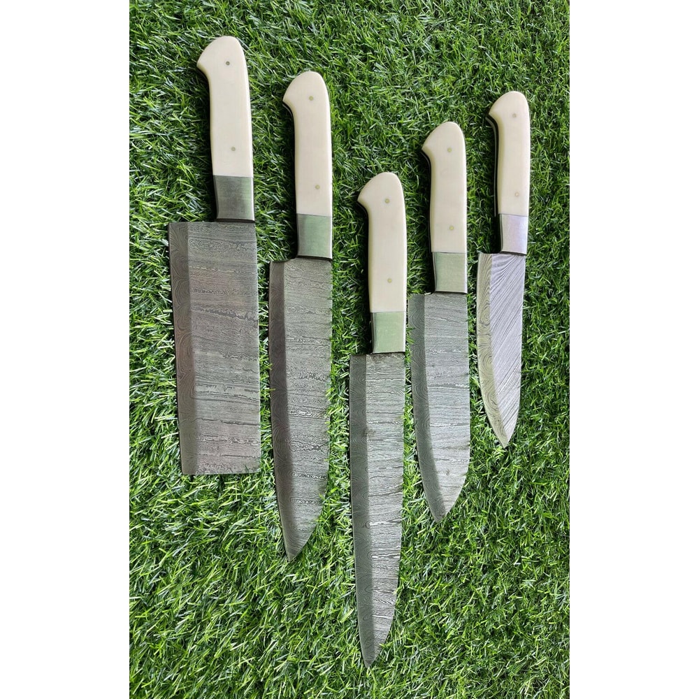 Damascus Steel Kitchen Knives Handmade 5 Piece Chef Set 0