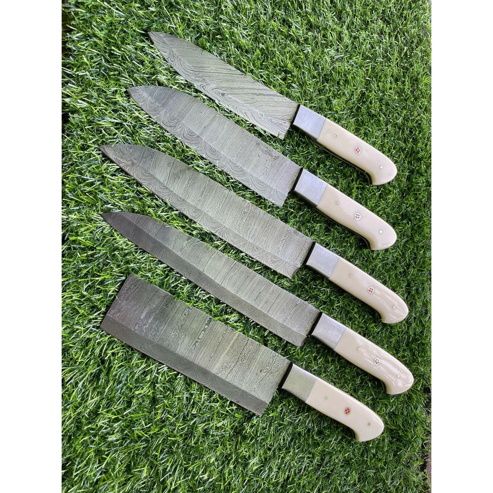 Damascus Steel Kitchen Knives Handmade 5 Piece Chef Set 1