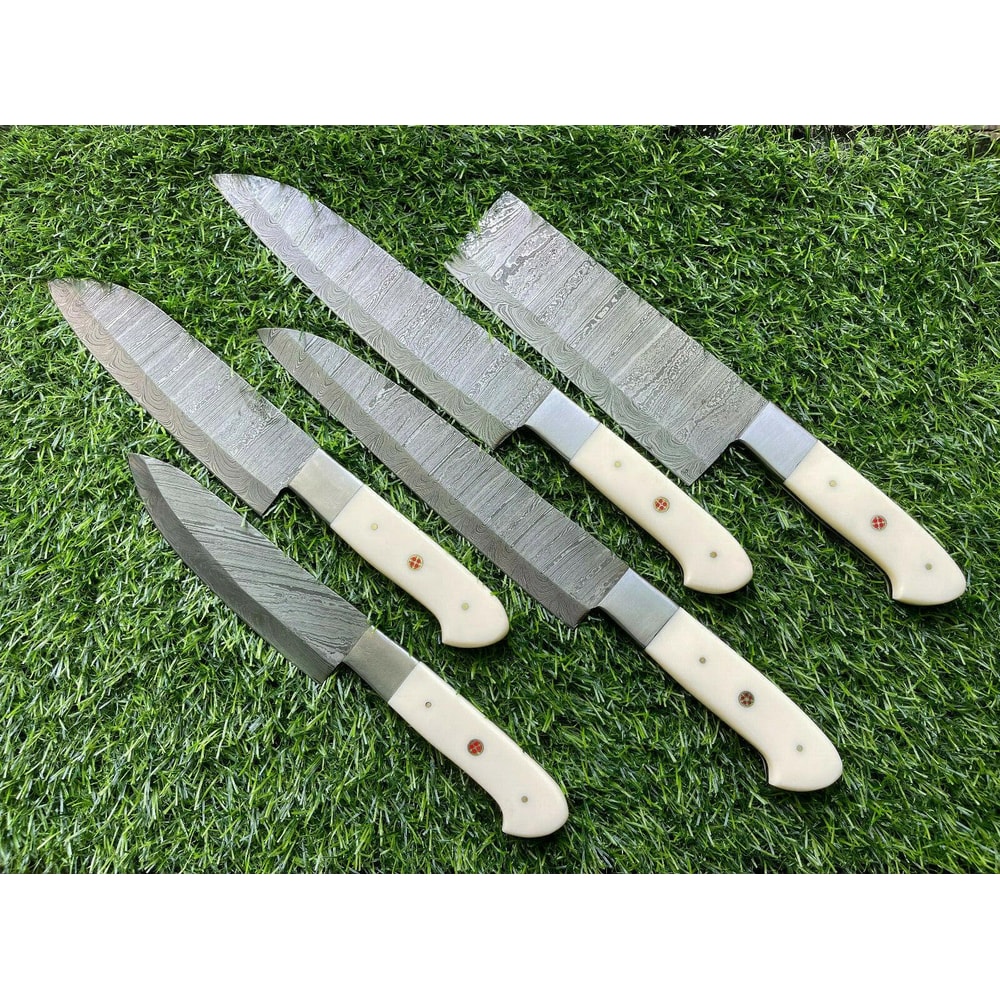 Damascus Steel Kitchen Knives Handmade 5 Piece Chef Set 2