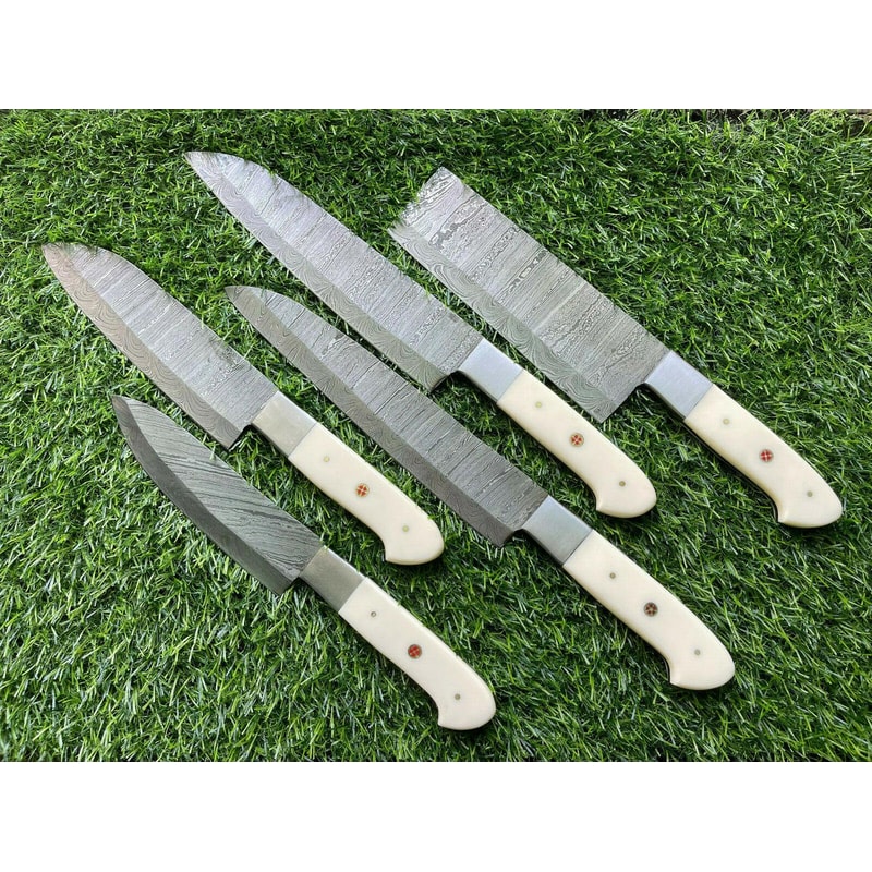 Damascus Steel Kitchen Knives Handmade 5 Piece Chef Set 2