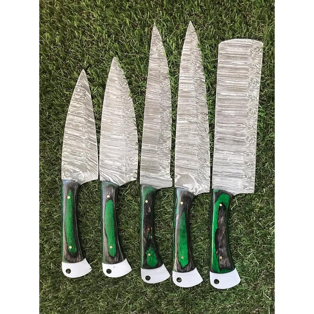 Razor Sharp Handmade Damascus Chef Knife Set With Wood Handle 0