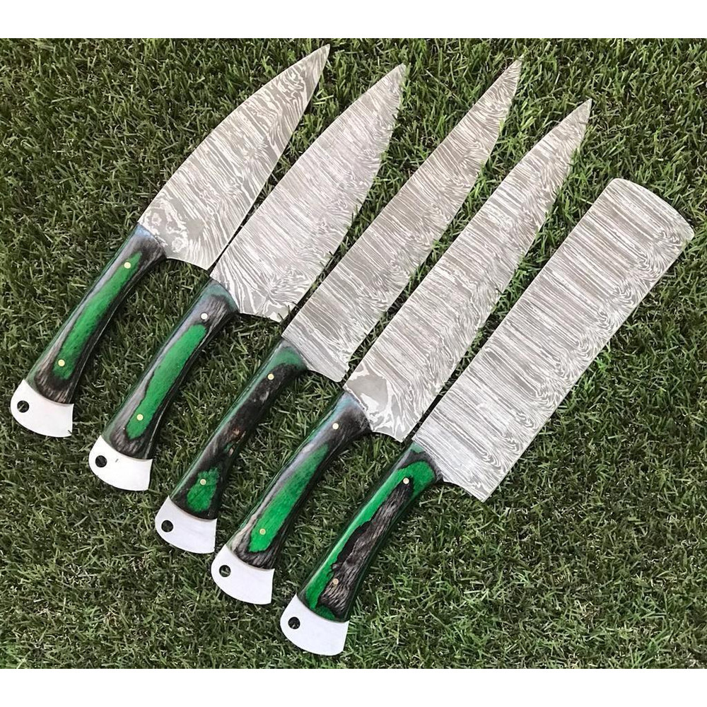 Razor Sharp Handmade Damascus Chef Knife Set With Wood Handle 1