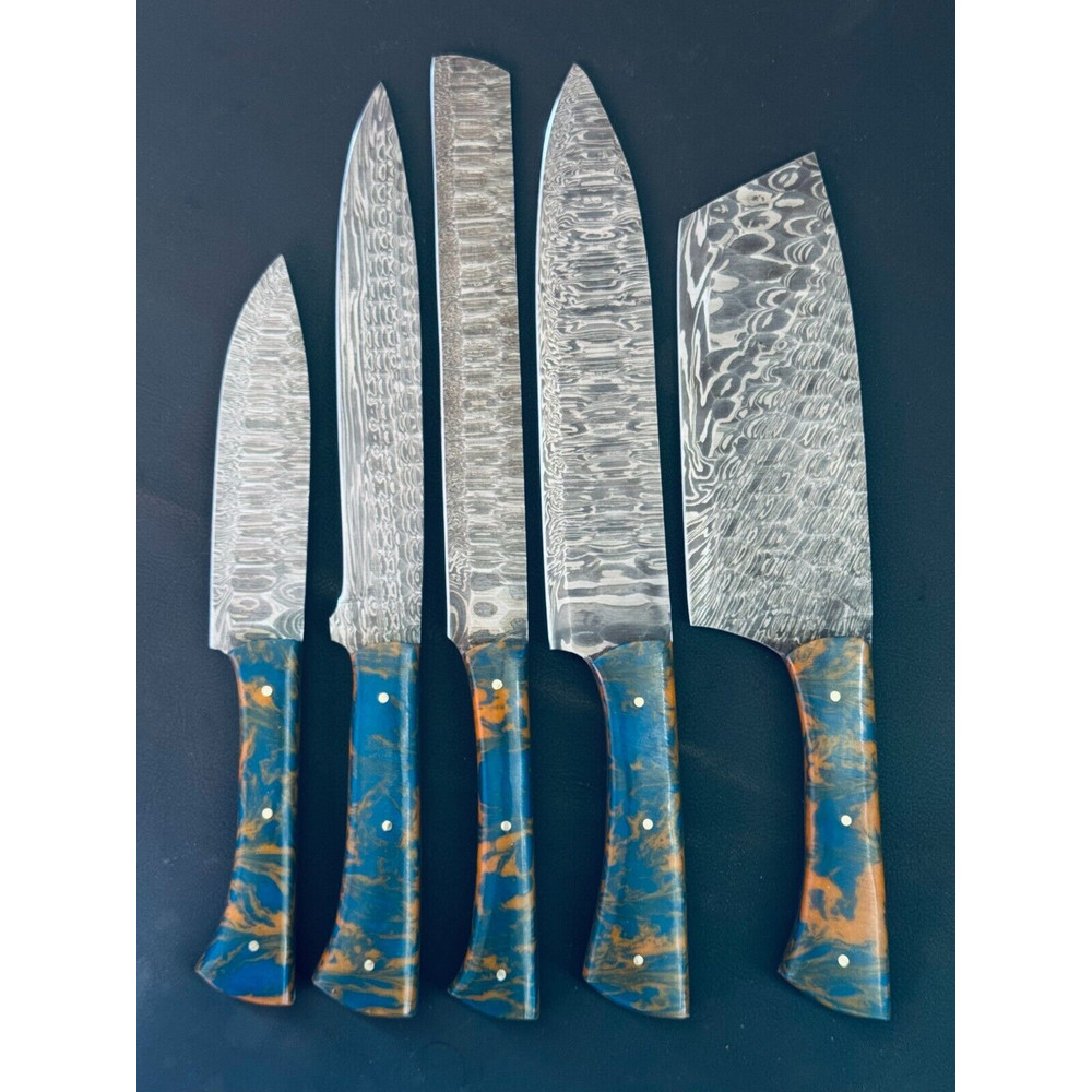 Damascus Steel 5 PCS Chef Knife Set For Kitchen Cooking 0